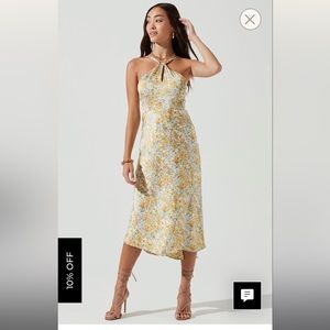 ASTR the Label Sandrine Halter Floral MIDI Dress, Yellow— Size Small